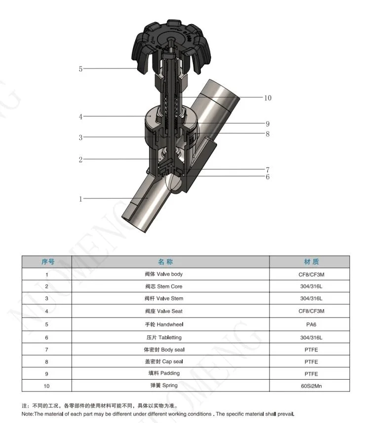 Sanitary Stainless Steel SS304/SS316L Manual Angle Seat Valve